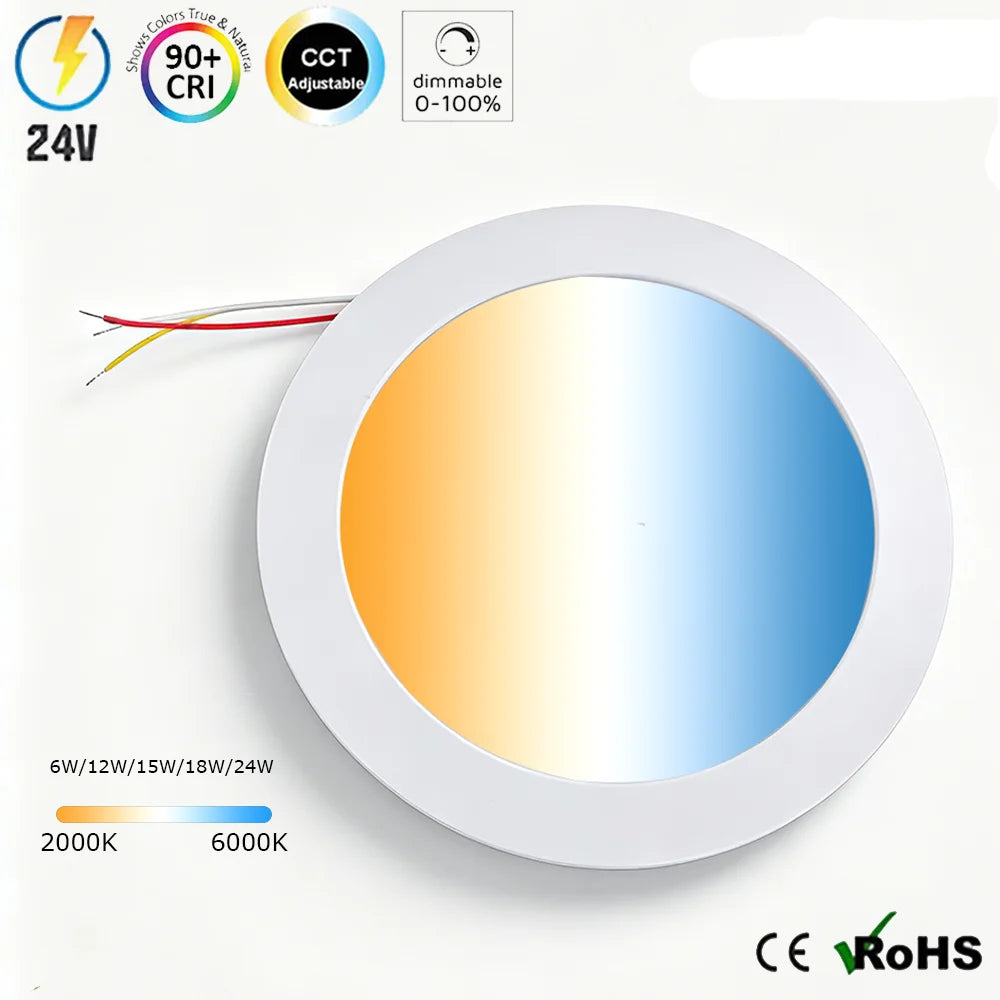 Benory 24V 6W CCT Tunable White Slim Smart Led Panels ABB Dali KNX Loxone Tree CASAMBI Tuya Wife Recessed Ceiling Panels Light MegaBDM