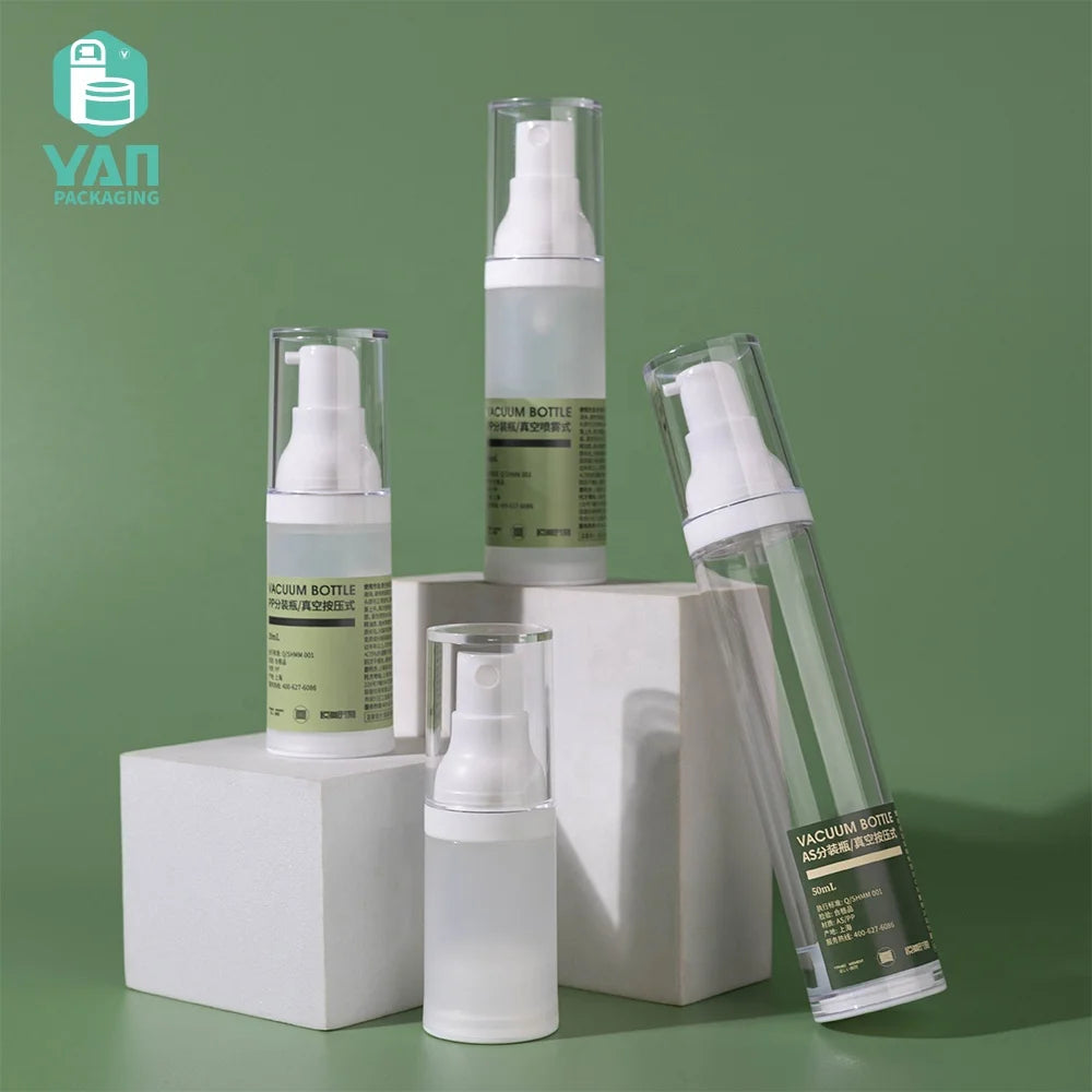 YAN Packaging Custom Label 15ml 20ml 30ml 50ml PP Airless Fine Mist Spray Bottle Clear Frosted Colored Printing Pump Sprayer