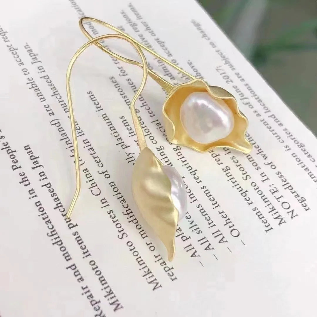 E1818 Baroque DIY Natural Freshwater Pearl Charm Earrings Mounting Accessory 925 Sterling Silver Gold Plated  Jewelry for Women