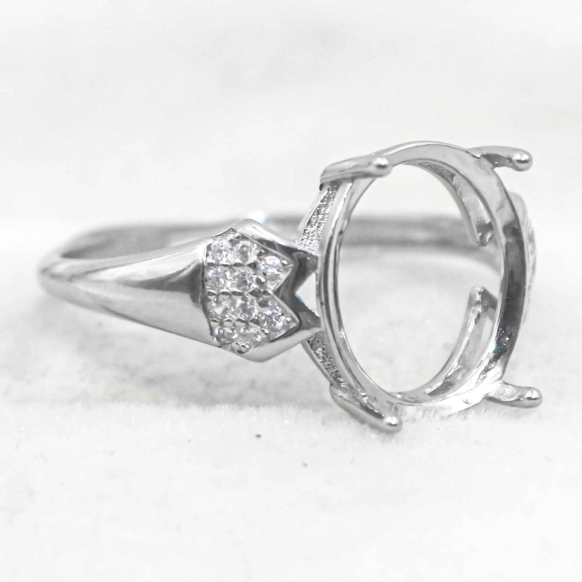 Sterling Silver 10*12mm Semi Mount Ring Empty Frame Blank Support Setting S925 Base Holder Without Center Stone for DIY Inlay
