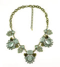 European Bronze Metal Crystal Flower Drop Statement Necklace