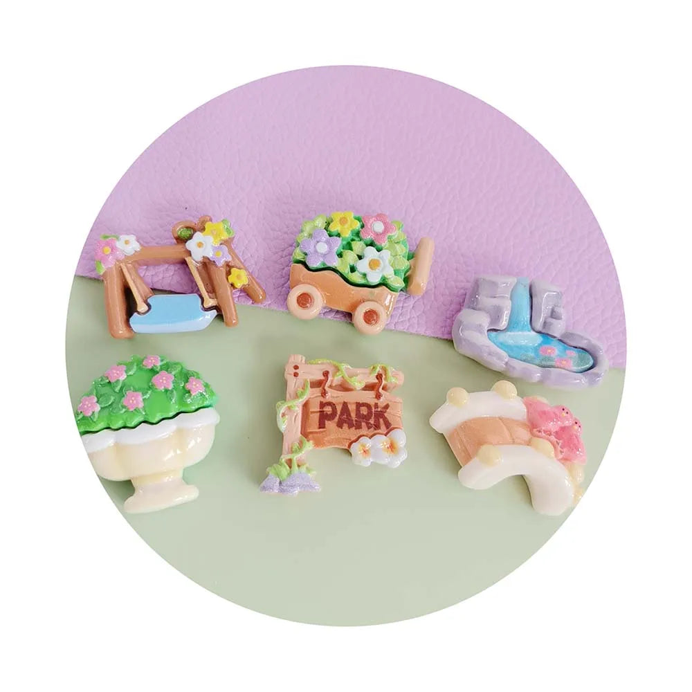 Spring Garden Cabochons Resin Cute Park Parterre Small Bridge Flower Pond Scrapbooking DIY Embellishment