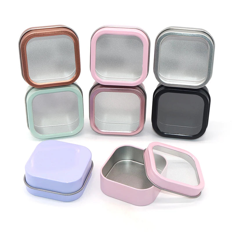 Custom Logo Square Tinplate Box Custom Window Lacquered Finish Screen Printed Durable Small Metal Food Storage Container for