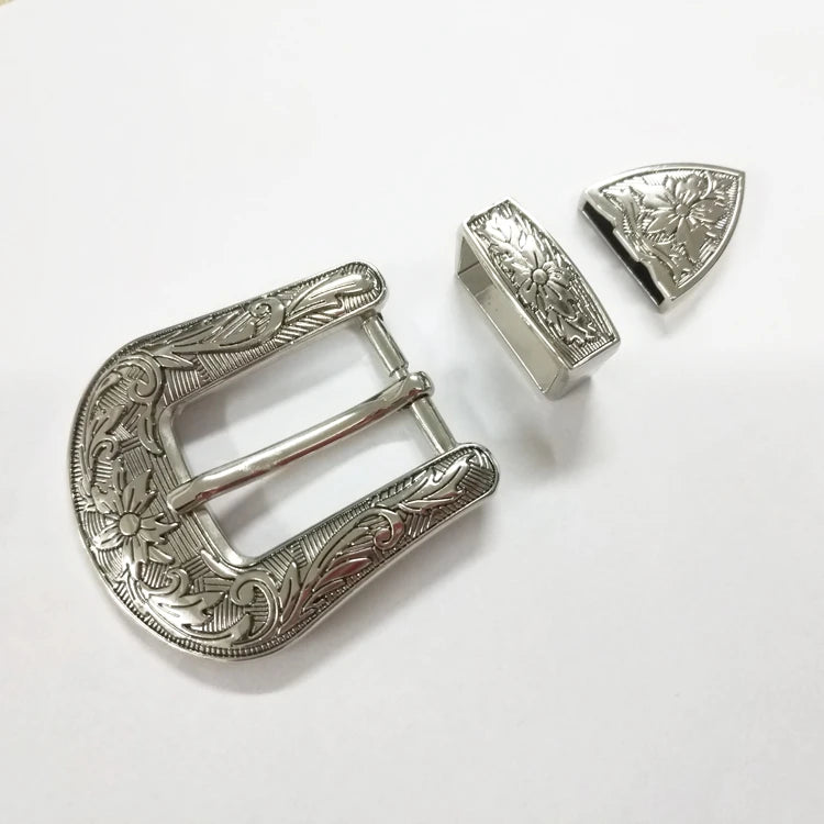 Factory Sale Belt & Accessories Various Widely Custom Belt Buckle Flower Engraved 25mm 3 Piece Western Belt Buckle