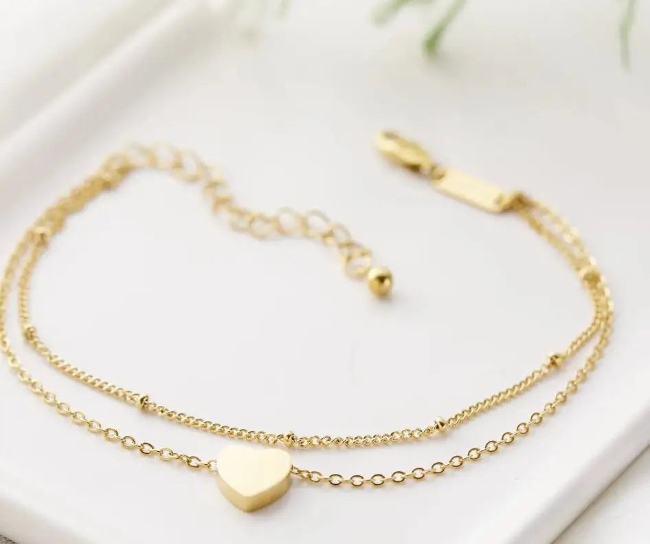 Inspire Jewelry Simple Jewelry Gift Wholesale Dotted & Heart Stacking Anklet Layer Anklet Jewelry Gift for Women Girl