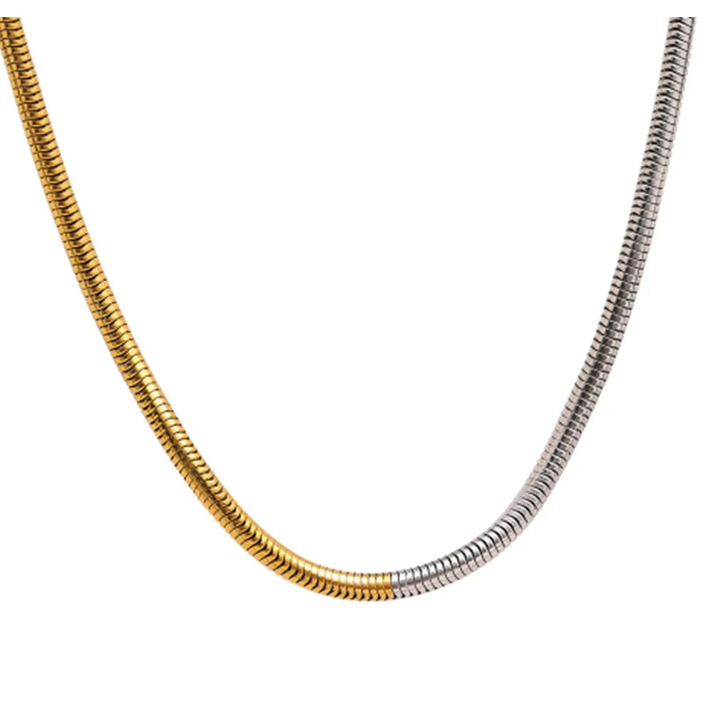 MICCI Wholesale Custom PVD 18k Gold Plated Stainless Steel Free 2mm 4mm Round Snake Chain 2 Two Tone Chain Necklace for Women