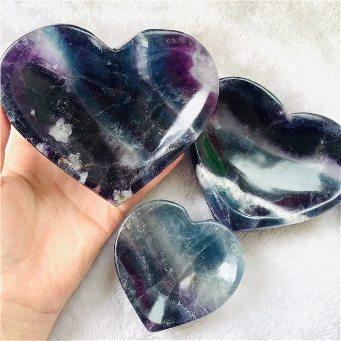 Wholesale Hand Carved Crystal Rainbow Fluorite Heart Shaped Bowl Ashtray for Decoration