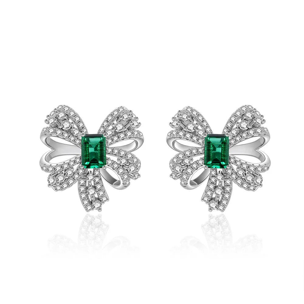 2022 Hot Sale Luxury Zirconia Diamond Full Pave 925 Sterling Silver Butterfly Emerald Stud Earring
