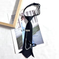 Stylish Women's High-End Design Business Style Short Shirt Bow Tie Small Pearl Chain with Rhinestone No Need Actual Tie
