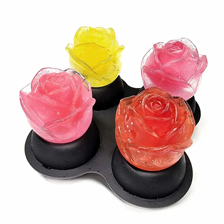 Silicone Rose Ice Cube TrayEasy Release Large Novelty Ice Ball Maker Mold with LidRose Shaped Sphere Ice Mold for Whiskey