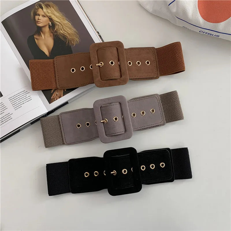 Wholesale Spot Elastic Wide Belt Female Versatile Ladies Belt Collocation Down Coat  Spot Factory Direct Sale Belt