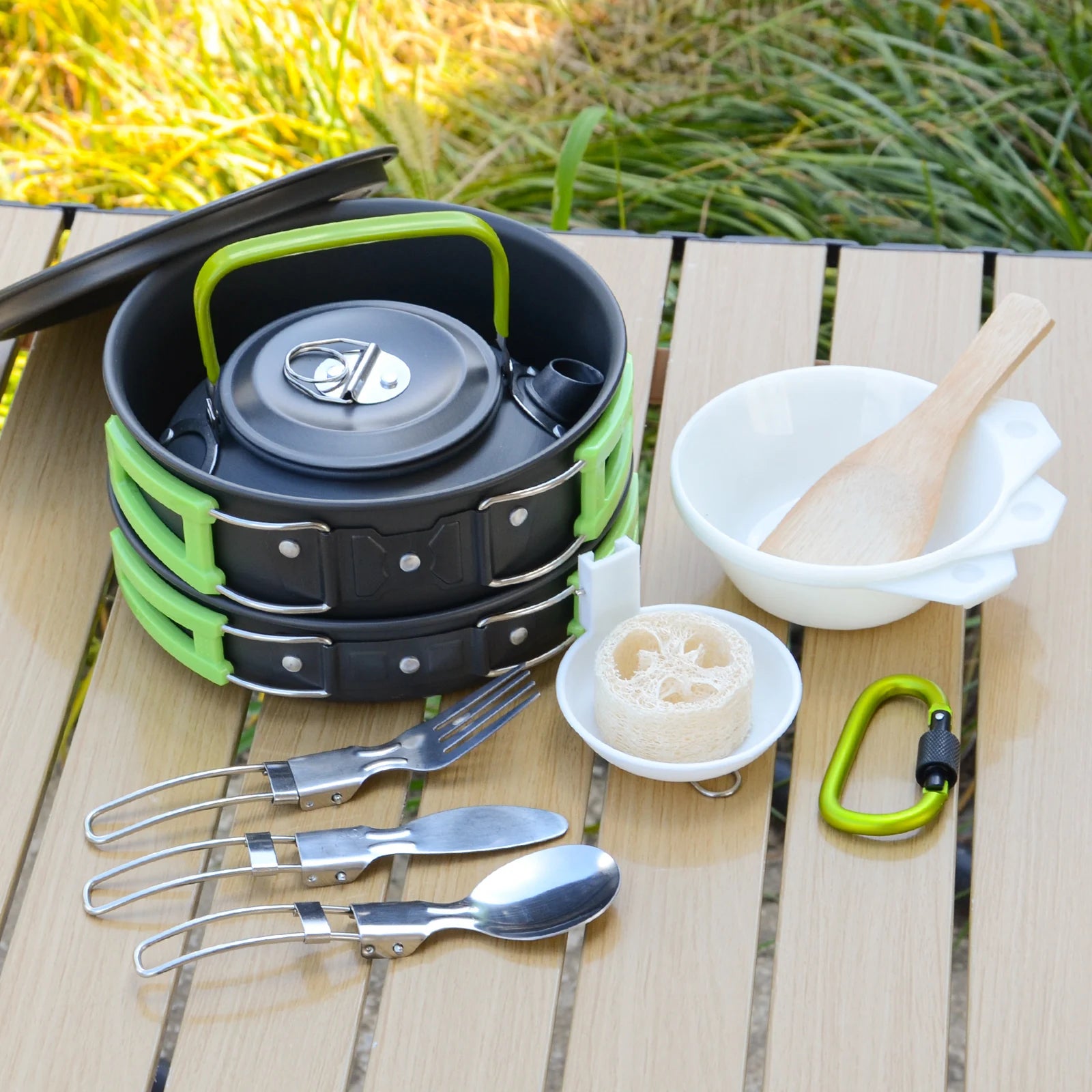 Compact Camping Kitchen Set Durable Outdoor Cookware Nesting Saute Heating Pans & Utensils With Easy Coating Perfect for Travel