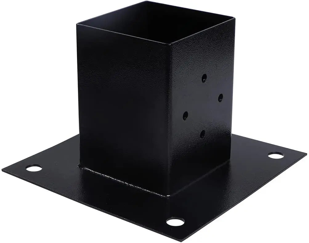 SUREALONG 4 X4 Inches Square Plate Post Bracket Anchor Wood Post Support Flange Fence Post Base Steel Iron Powder Coated