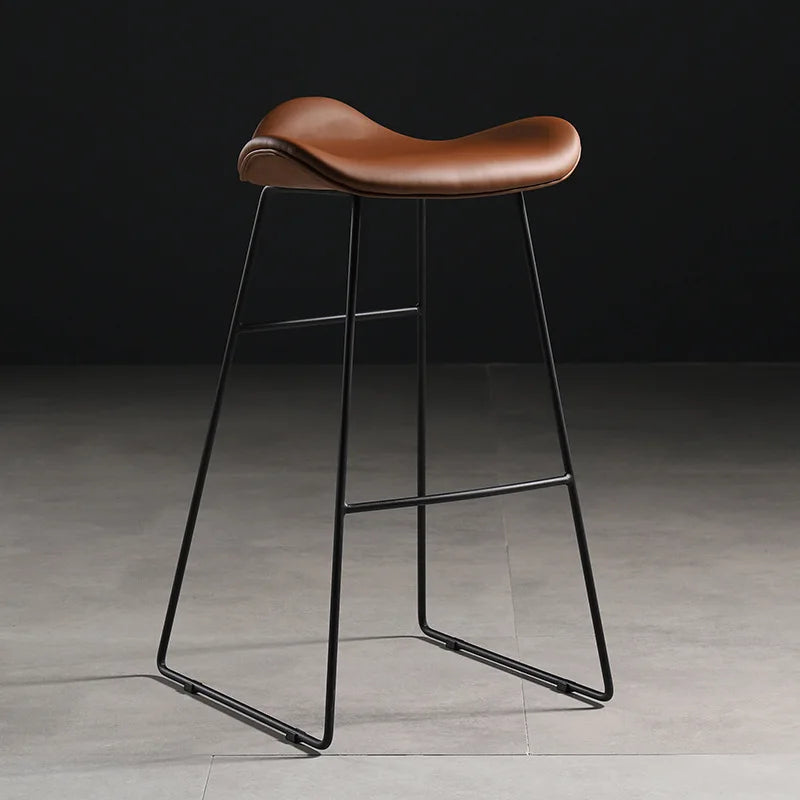 Luxury Blue Bar Chair with Simple Modern Iron Design High Dining Chair for Home Hotel Minimalist Nordic Style Made PU Leather