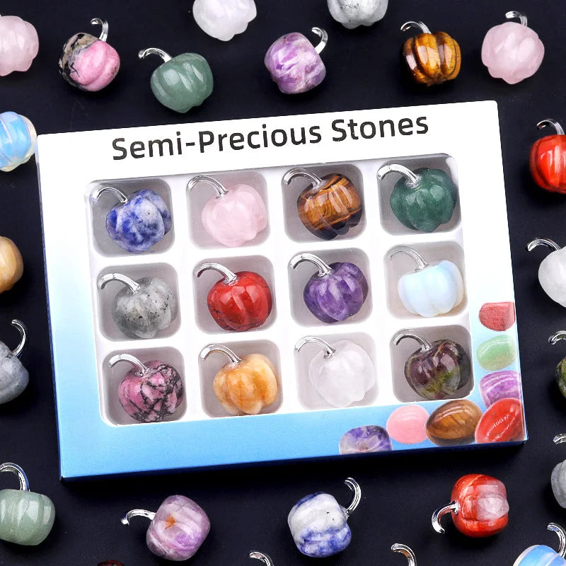 Wholesales 12 Stone Pumpkin Carving Crystal Set Tumbled Rose Quartz Pumpkin Chakra Home Decor for DIY Gift Box