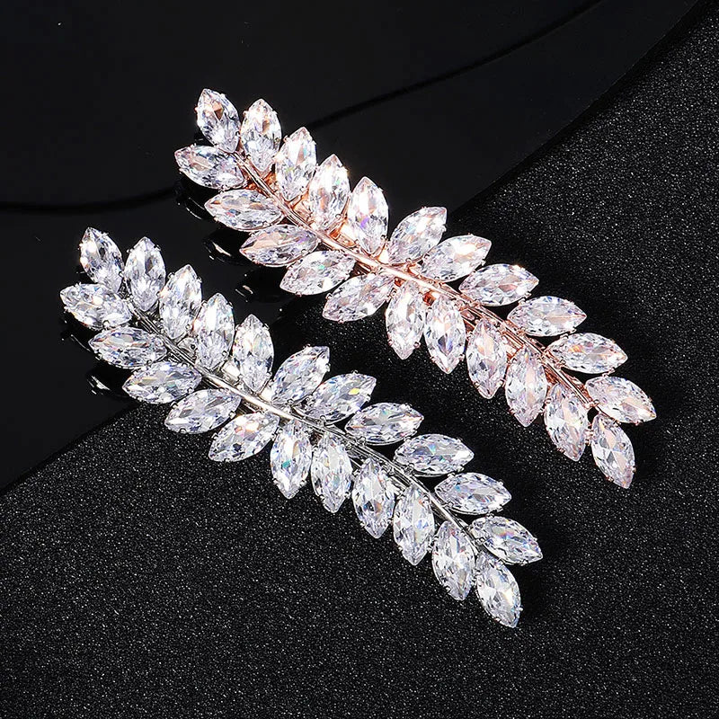 SLBRIDAL Trendy Sparkling Cubic Zircon Girls Hair Clip Barrette Bridal Wedding CZ Headpieces Hair Accessories Women Hair Jewelry