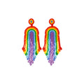 Ethnic Handmade Rainbow Tassel Earrings Long Style Seed Beaded Dangle Women's Earrings
