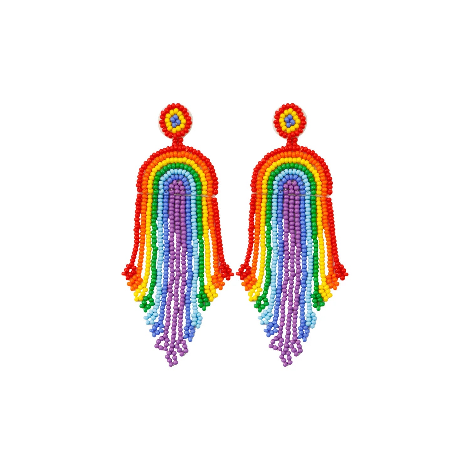 Ethnic Handmade Rainbow Tassel Earrings Long Style Seed Beaded Dangle Women's Earrings