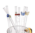 Reusable Borosilicate Butterfly Mushroom Glass Drinking Straws High Temperature Resistance Clear Colored Bent Cocktail Straw