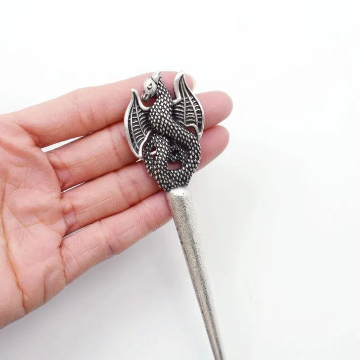 Vintage Stick Slide Zinc Alloy 16cm Hair Clips Norse Mythology Dragon Hairpins for Women Girl Amulet Jewelry