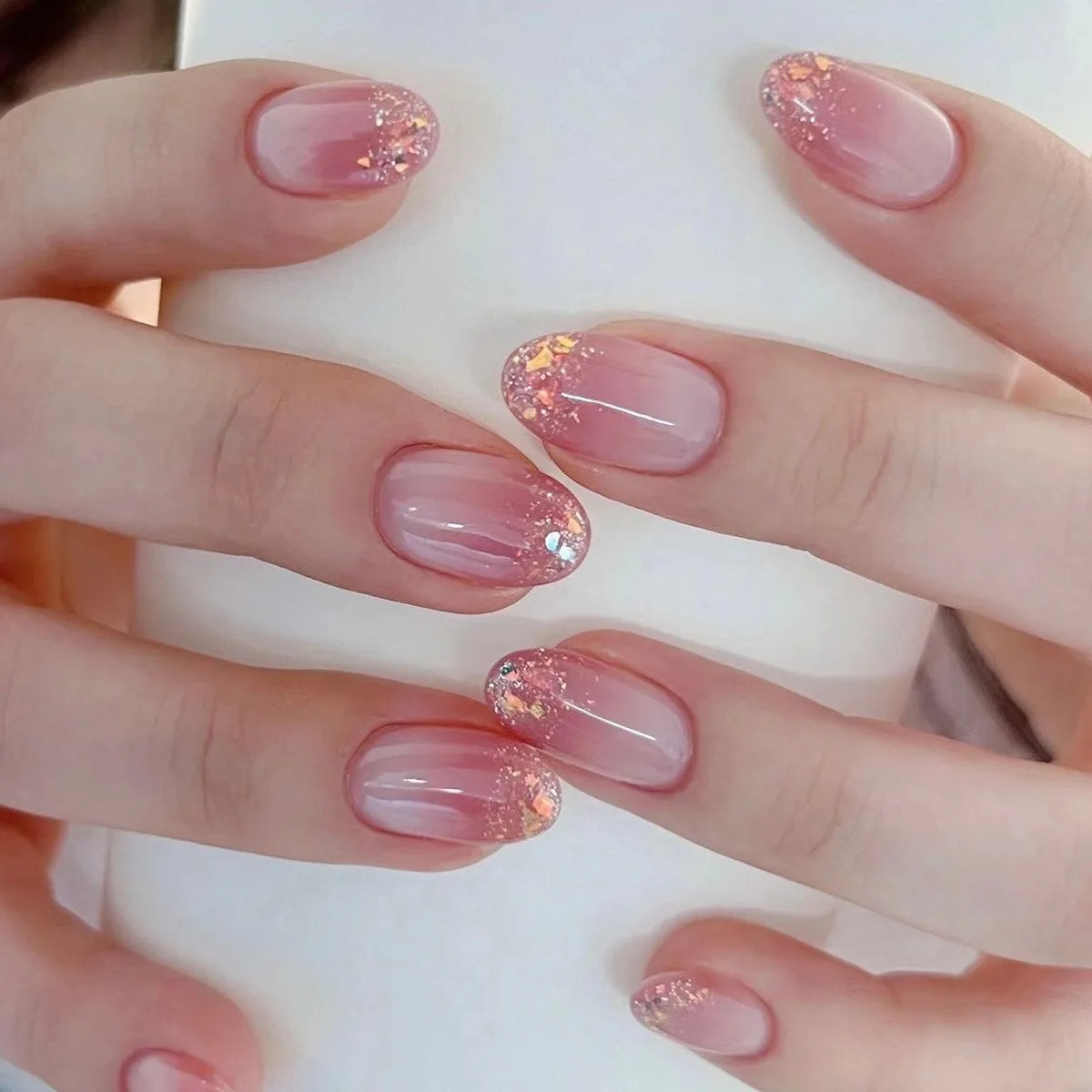 24 Pcs French Pink French Gradient Nail Art  Acrylic Press on Nails Artificial Fingernails False Nails 3284