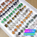 Wholesale Vintage Classic Fine Jewelry Opal Rose Quartz Agate Amethyst Crystal Rings Natural Gemstone Birth Healing Stone