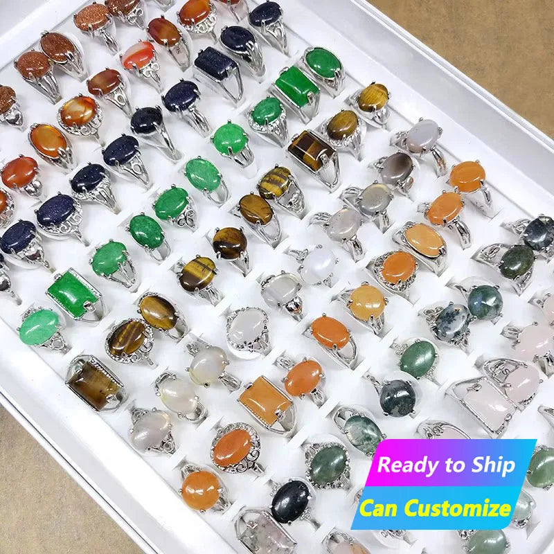 Wholesale Vintage Classic Fine Jewelry Opal Rose Quartz Agate Amethyst Crystal Rings Natural Gemstone Birth Healing Stone