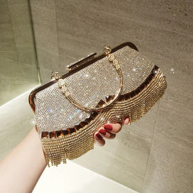 Hot Sale Crystal Tassels Bling Diamond Women Handbags Ladies Shoulder Rhinestone Evening Bag Clutch Purse