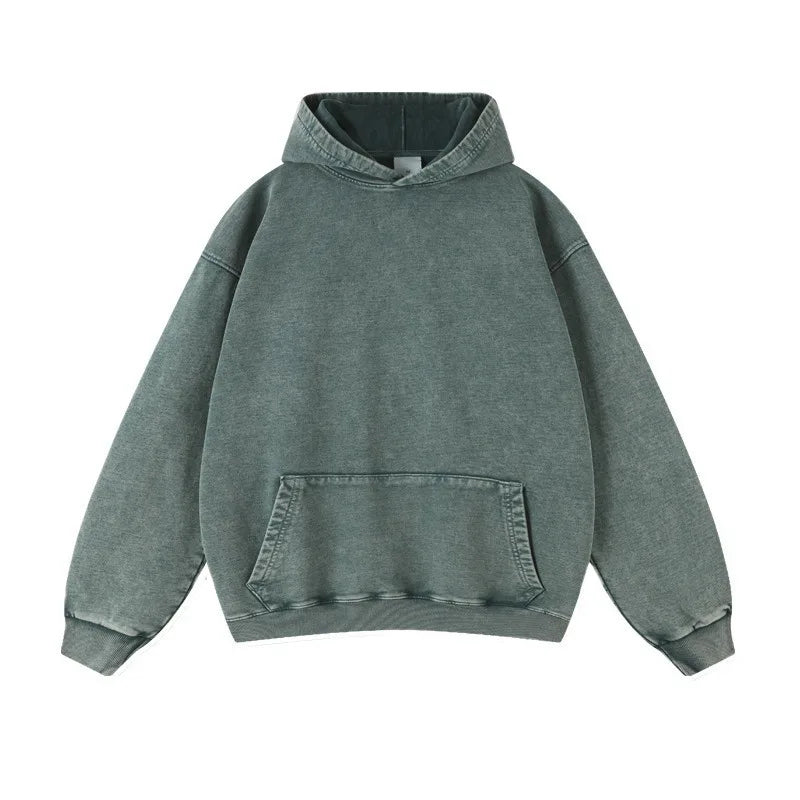 Custom Heavyweight 420 Gsm Oversized Hooded Pullover Vintage Distressed Acid Wash Crewneck Terry Fabric 100% Cotton ODM Supply MegaBDM