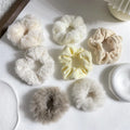 MIO Furry Scrunchies White Rubber Bands for Women Girls Korean Elastic Hair Band Ponytail Holder Hair Rope Hair Accessories