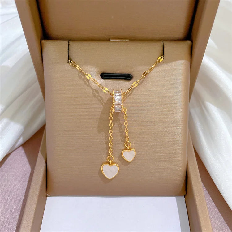 Wholesale No Fade 316L Stainless Steel Diamond Women Dainty Circular Tassel Love Seashell Necklace