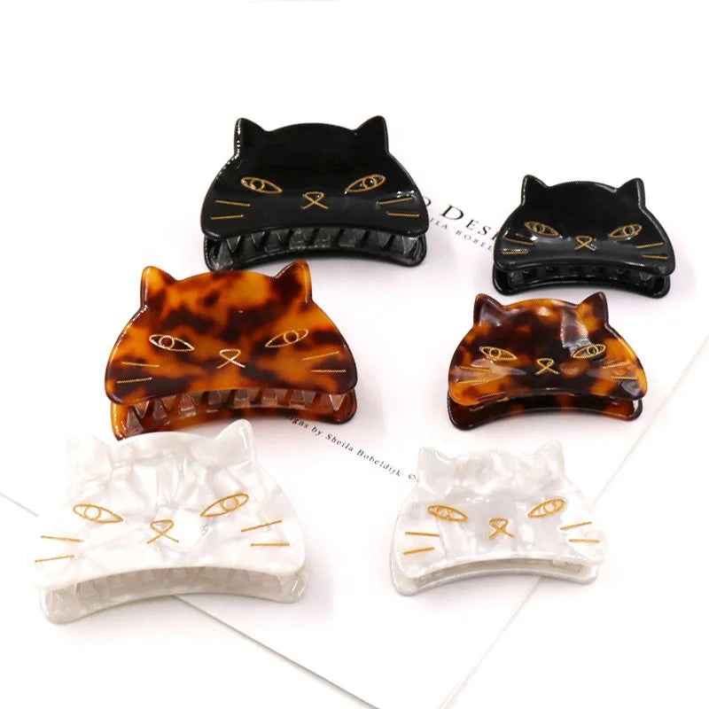 Summer Fashion Luxury Trendy Clip Cartoon Animal Big Medium Hair Claws Accessories Crystal Clamp Women Acetate Cat Hair Claw
