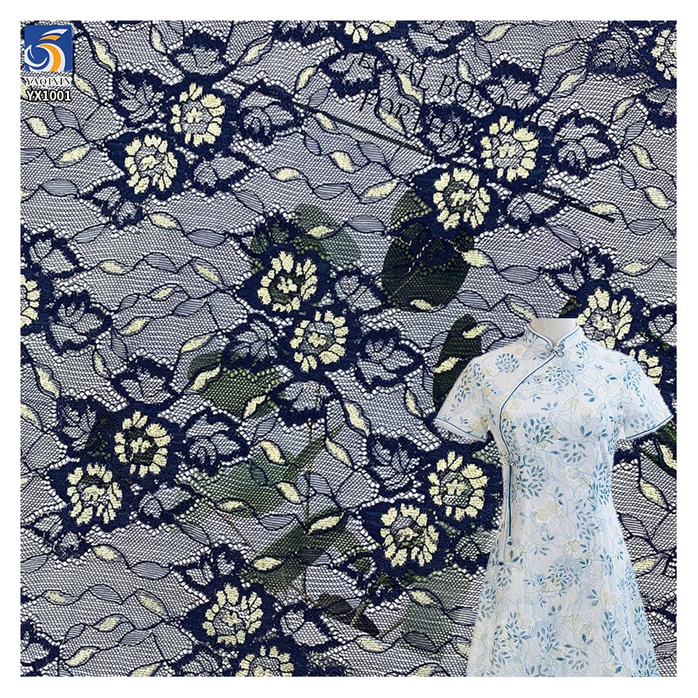 YX1001 50gsm Gold-Thread Peony Flowers Jacquard Mesh Lace Fabric 100% Nylon Lace Jacquard Tulle Chantilly Lace Fabrics MegaBDM