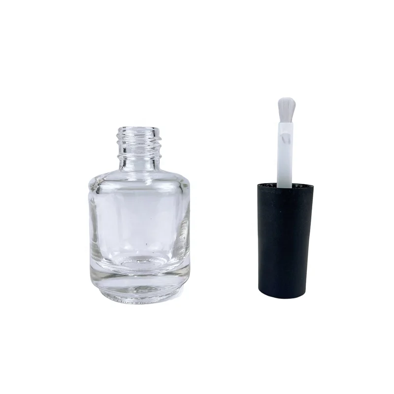 Customized 15ml Transparent Glass Matte Black Nail Polish Packing Empty Nail Polish Bottle With Brush