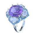 Factory Wholesale Rhodium Plated 925 Sterling Silver Cushion Cut Natural Amethyst Flower Ring for Women Birthday Gift Party Wear