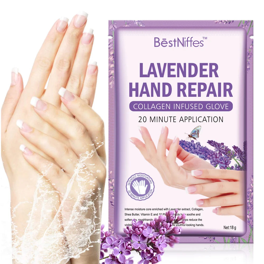 BestNiffes Lavender Collagen Tender Whitening Repairing Exfoliating Hydrating Moisturizing Hand Mask