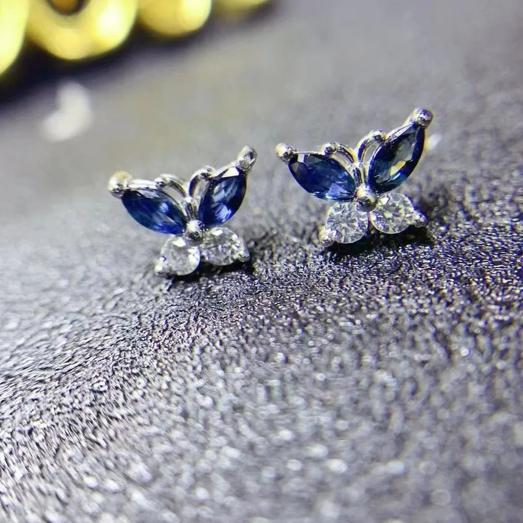 Hot Popular Fashion 925 Sterling Silver Turkish Flower Stud Star Natural Sapphire Earrings Gold Plated for Parties and Gifts