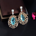 Fashion Unique Design Pure Ocean Blue Water Drop Cubic Zirconia Long Dangle Drop Earrings for Women Ladies Party Costume Jewelry