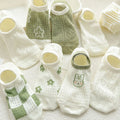 Cute Animal Pattern Cotton Ankle Socks for Women Green White Thin Low Cut No Show Socks Breathable Logo Body Cuff for Daily Use