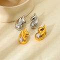 New Trendy Jewelry Waterproof Stainless Steel 18K Gold Plated Double Water Drop Zircon Stud Earrings for Women