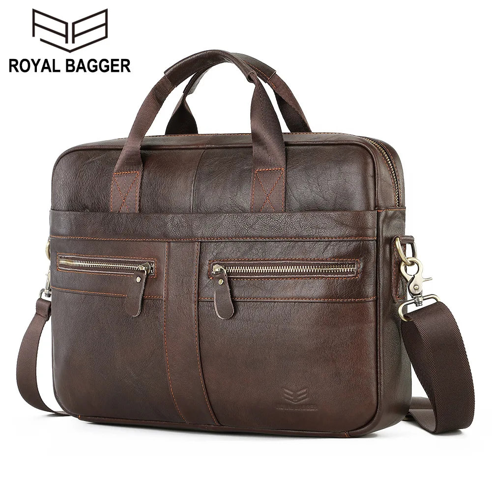 Andong Genuine Cow Leather Shoulder Bags Briefcases for Men Male 14-Inch Laptop Large Capacity Business Messenger Bag Handbag