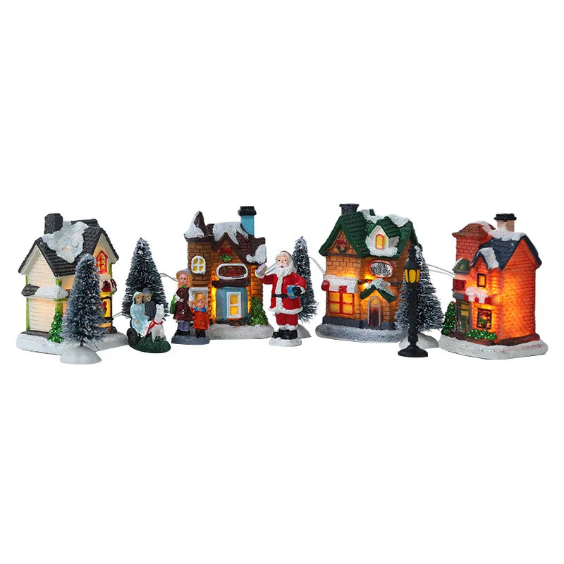 Christmas Gift Creative Novelty Luminous House Christmas Village Decoration European-style LED Luminous House Resin Crafts