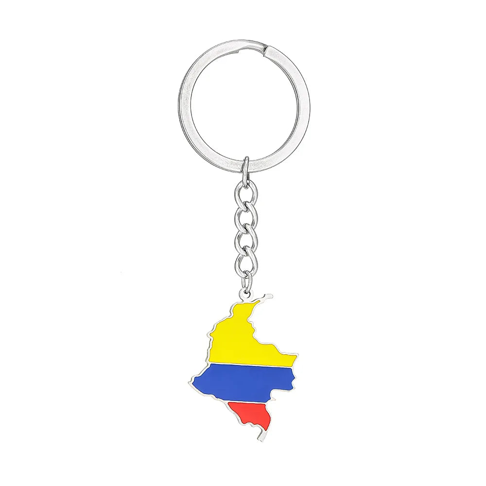 Wholesale Custom Stainless Steel Jewelry Drop Oil Colombia Nation Map Flag Men Pendant Charm Couples KeychainFor Women