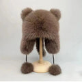 Women's Cute Raccoon Faux Fur Winter Hat All-Season Warm Beanie with Knitted Ear All-match Beige for Travel
