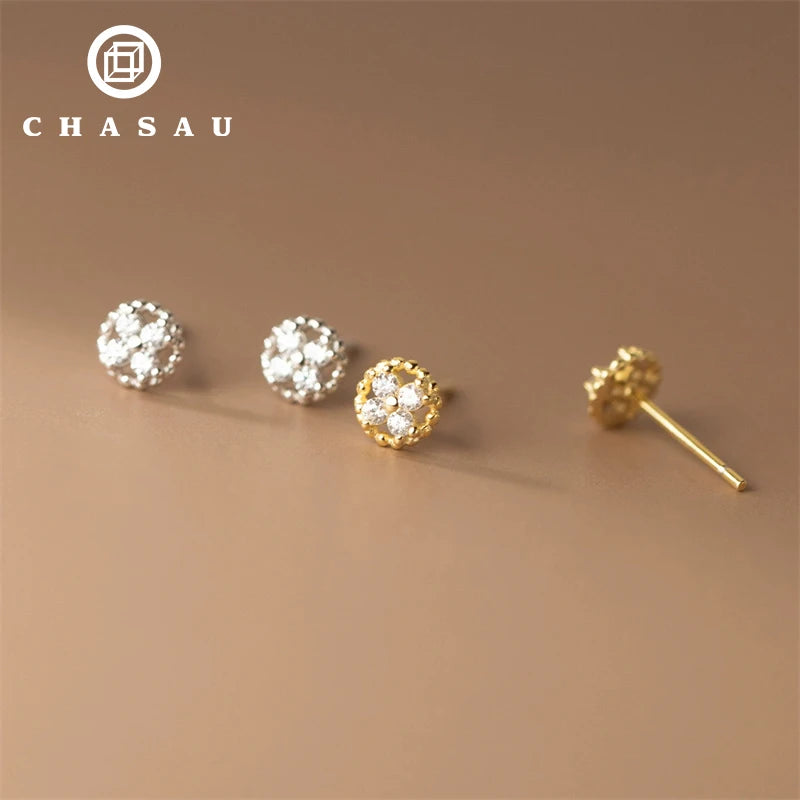 Professional Manufacturer 1mm CZ Cubic Zircon S925 Sterling Silver Mini Disc Cross Small Flower Sweet Stud Earrings for Women