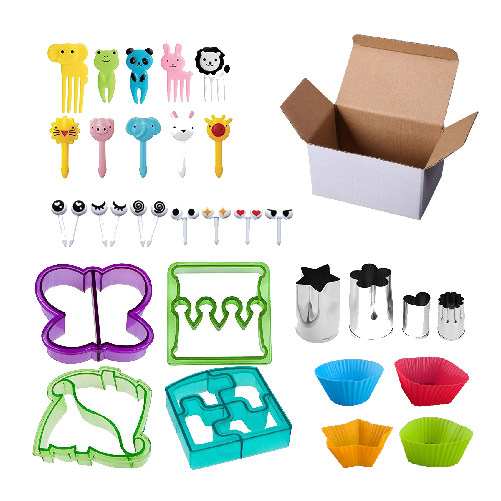 DIY Fruit Cutter Cute Food Picks Silicone Cup Cake Mold Set for Kids' Lunch Bento Boxes Stainless Steel for Home Kitchen