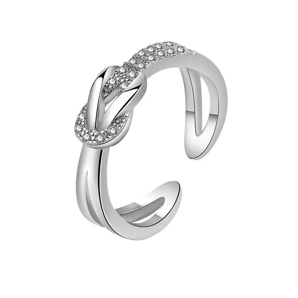 BINSHUO Wholesale Custom Brass Inlaid Zircon Jewelry Adjustable Diamond Surrounds Junction Knot Open Women Ring for Friend Gift