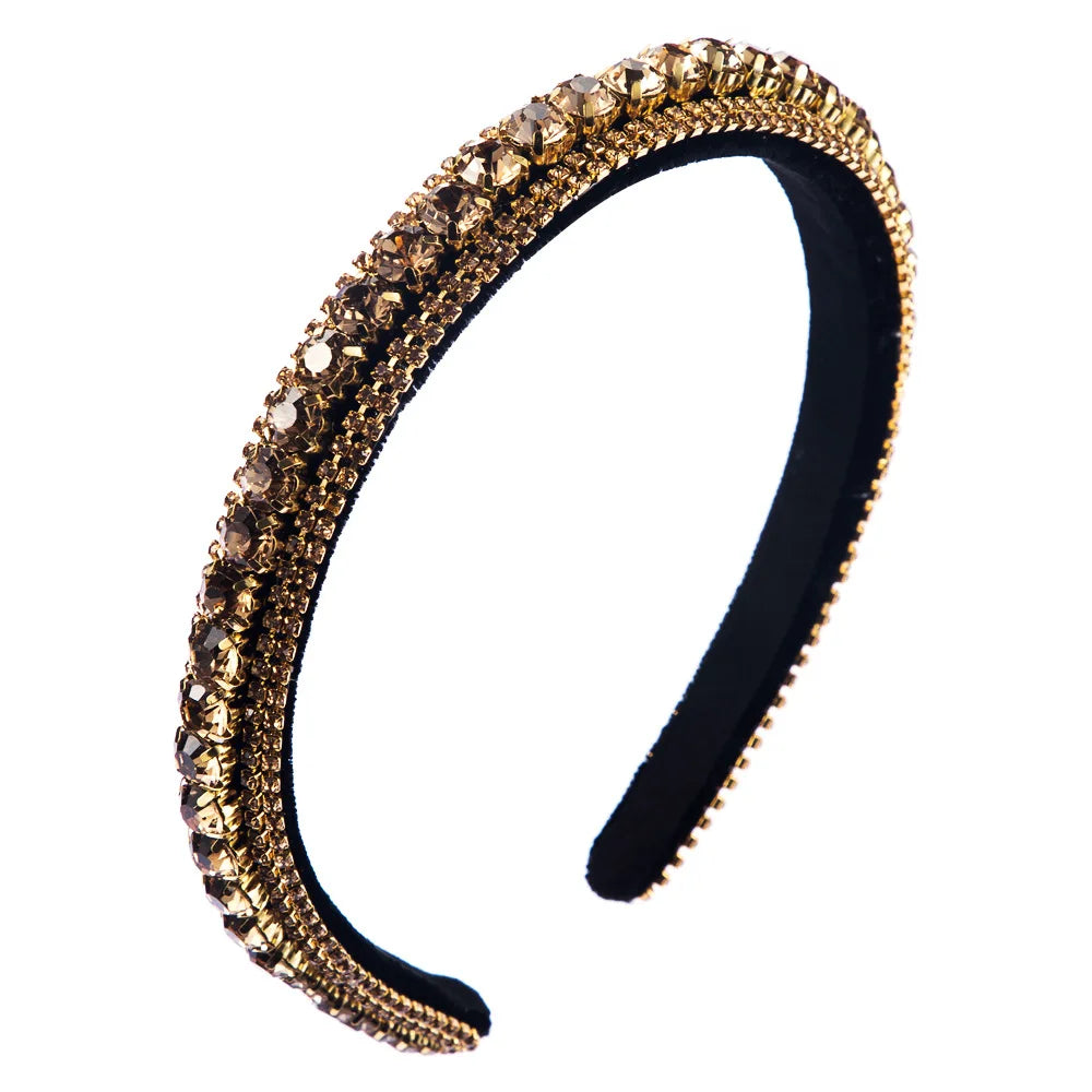 All-match Multi-layer Glass Drill Headband Full Diamond Gold Velvet Thin Edge Headband Jewelry