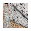 Manufacture 55 Linen 45 Rayon Black Flower Embroidery Lace Fabric