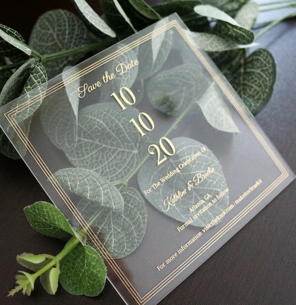 Personalized Acrylic Clear Save the Date Invitation Cards for Wedding Party